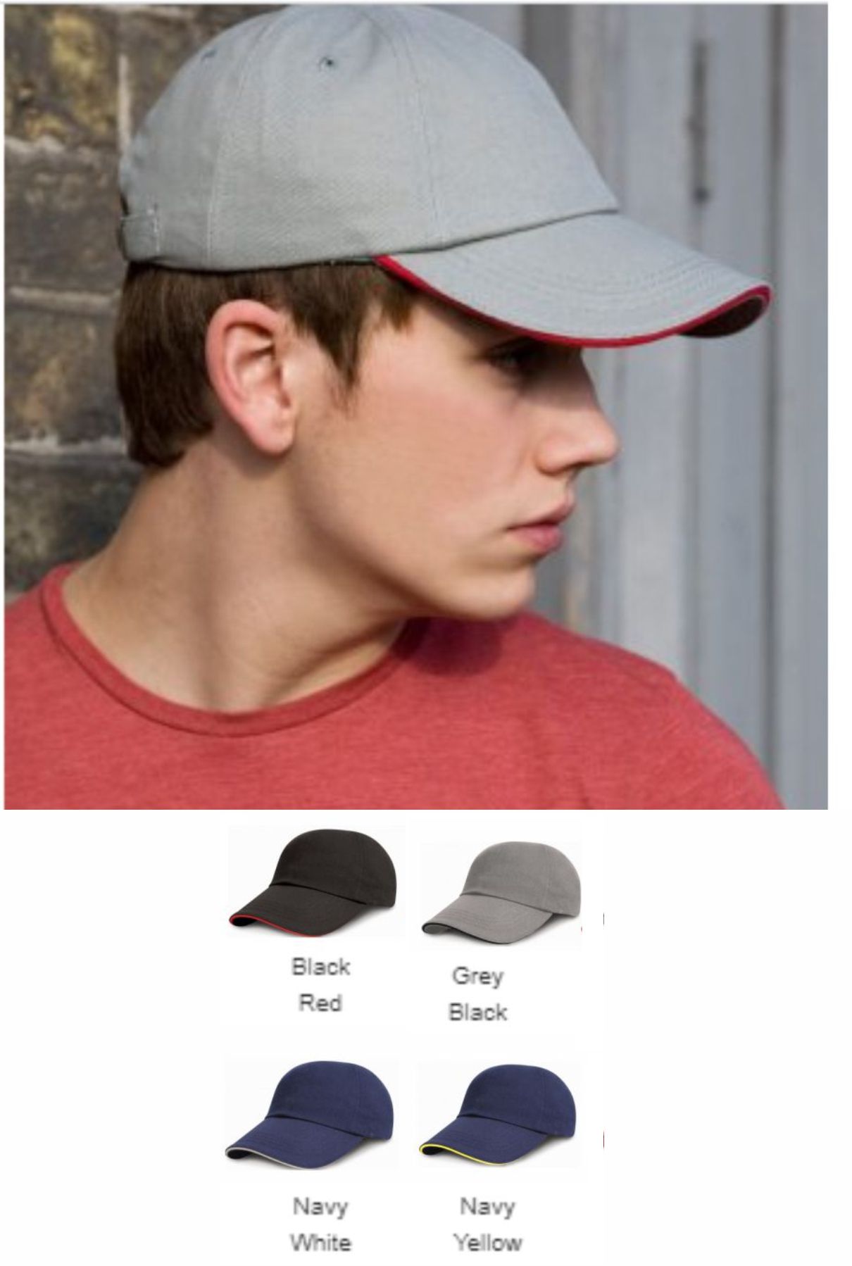 Result RC024P Low Profile Heavy Brushed Cotton Sandwich Peak Cap Result RC024P Low Profile Heavy Brushed Cotton Sandwich Peak Cap